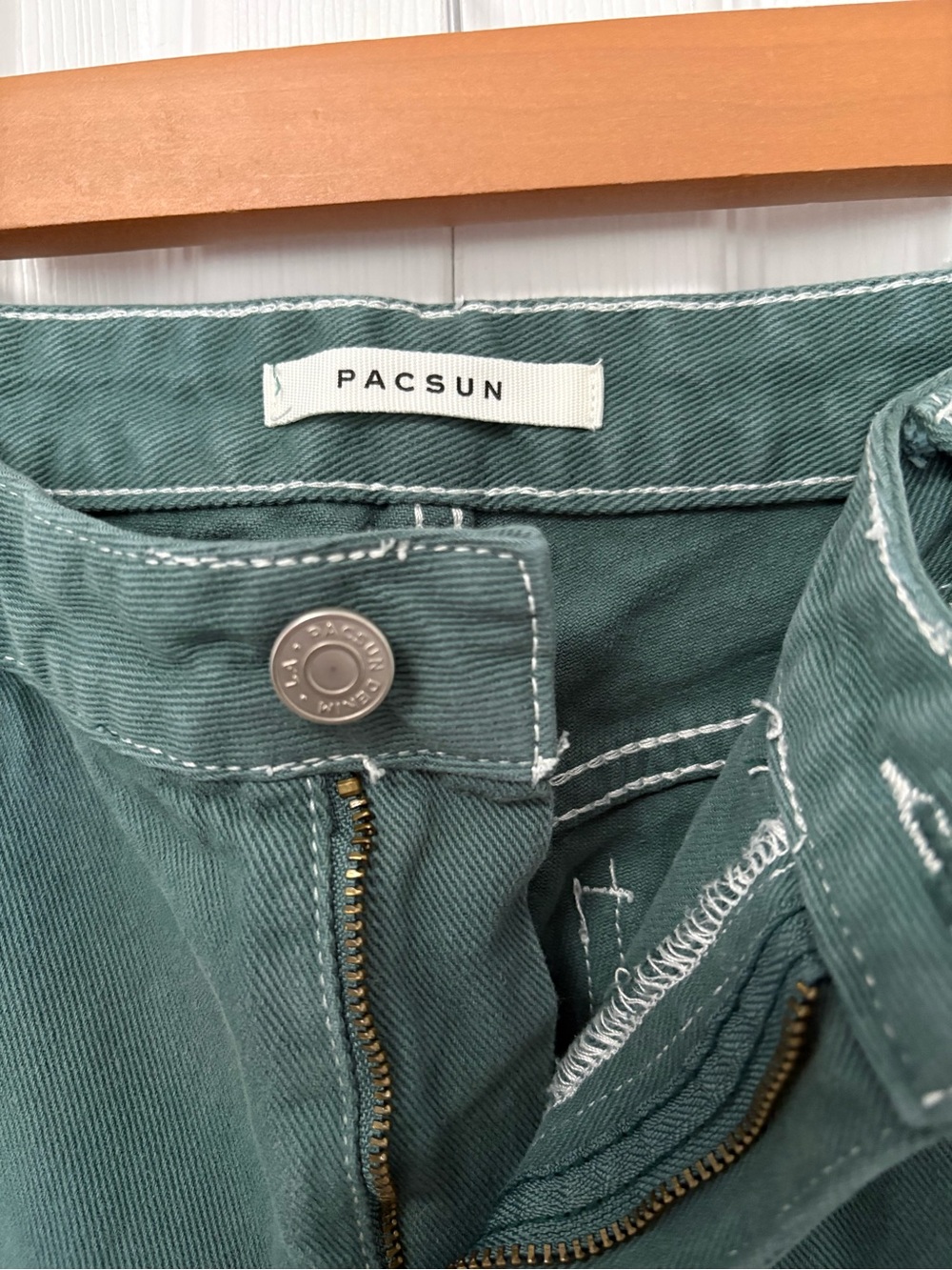 PacSun Low Rise Carpenter Pants Size 26 Green Contrast Stitch - Picture 5 of 8